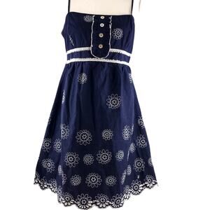 Zinc Girls Cotton Spaghetti Strap Blue Floral Embroidered Lace Dress Size XL